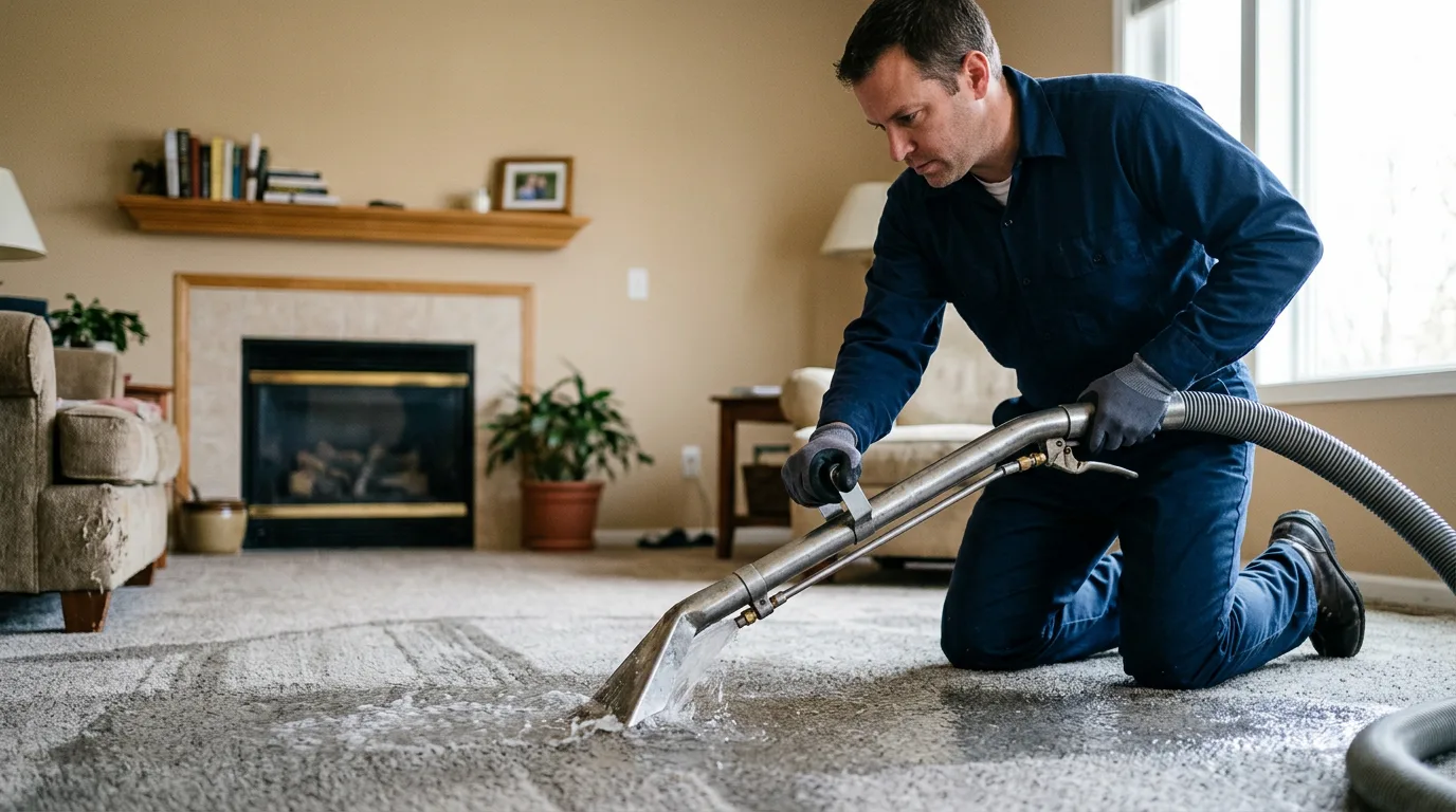 Water damage restoration technician working near Greene, ME